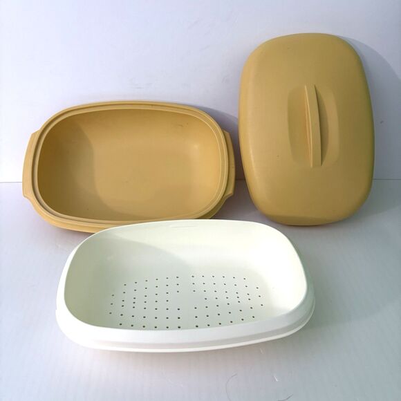 Tupperware Other - Tupperware Harvest Gold Steamer Oval Bowl Vintage 70s Made in USA 1274-5, 1273-6